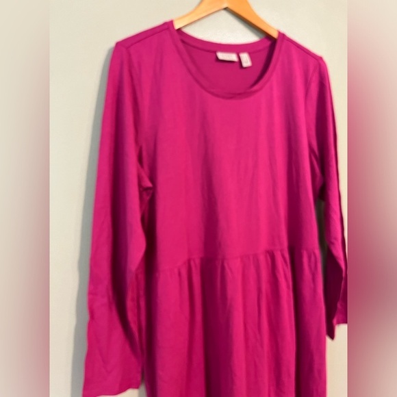 Logo By Lori Goldstein Pink Tiered Long Sleeves Midi Dress Pockets Size L - Picture 7 of 13